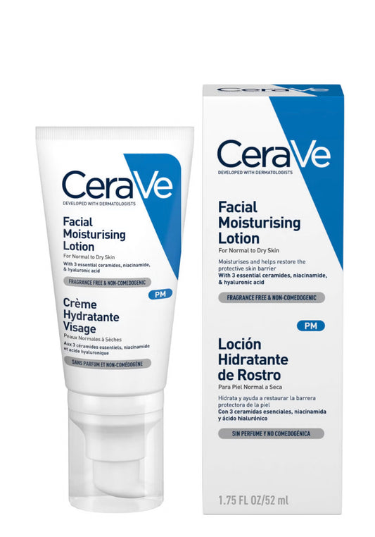 CERAVE PM Facial Moisturising Lotion with Ceramides for Normal to Dry Skin 52ml